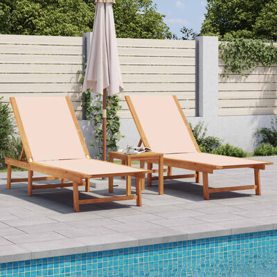 vidaXL Sun Loungers 2 pcs Cream Solid Wood Acacia and Textilene