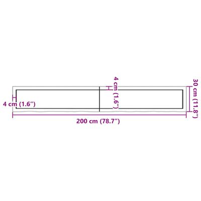 vidaXL Wall Shelf 200x30x(2-6) cm Untreated Solid Wood Oak