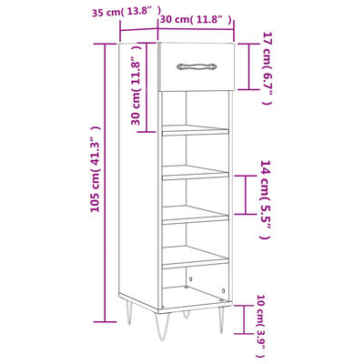 vidaXL Shoe Cabinet High Gloss White 30x35x105 cm Engineered Wood