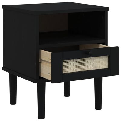 vidaXL Bedside Cabinet SENJA Rattan Look Black 40x35x48 cm Solid Wood Pine