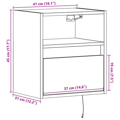 vidaXL Wall-mounted Bedside Cabinet with LED Lights Concrete Grey