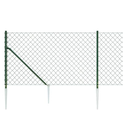 vidaXL Chain Link Fence with Spike Anchors Green 1.1x25 m