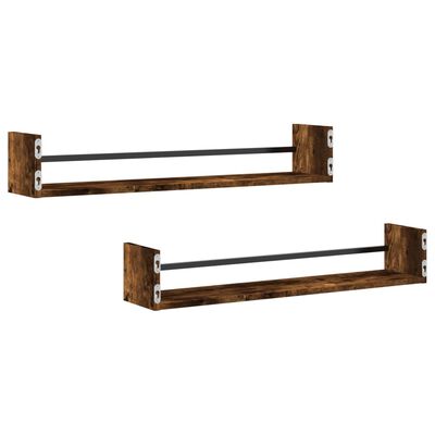 vidaXL Wall Shelves with Bars 2 pcs Smoked Oak 80x16x14 cm