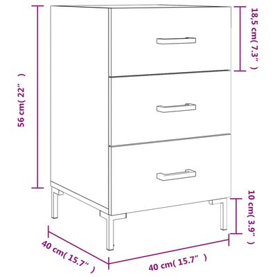 vidaXL Bedside Cabinet High Gloss White 40x40x66 cm Engineered Wood