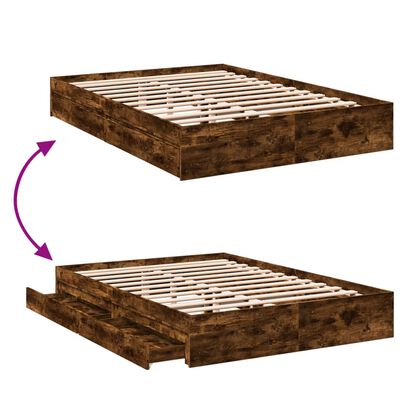 vidaXL Bed Frame with Drawers without Mattress Smoked Oak 160x200 cm