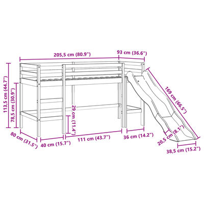 vidaXL Kids' Loft Bed with Curtains Blue 80x200 cm Solid Wood Pine