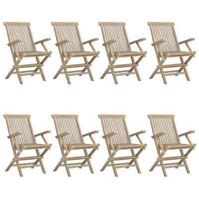 vidaXL Folding Garden Chairs 8 pcs Grey 56x61x89 cm Solid Wood Teak