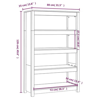 vidaXL Book Cabinet White 80x35x126 cm Solid Wood Pine