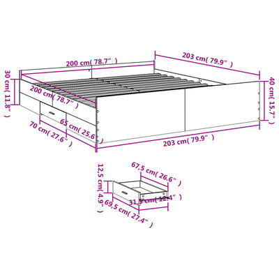 vidaXL Bed Frame with Drawers without Mattress Concrete Grey 200x200 cm