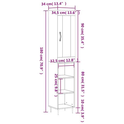 vidaXL Highboard Grey Sonoma 34.5x34x180 cm Engineered Wood