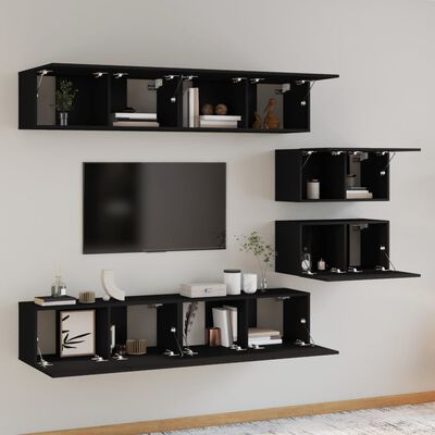 vidaXL 6 Piece TV Cabinet Set Black Engineered Wood