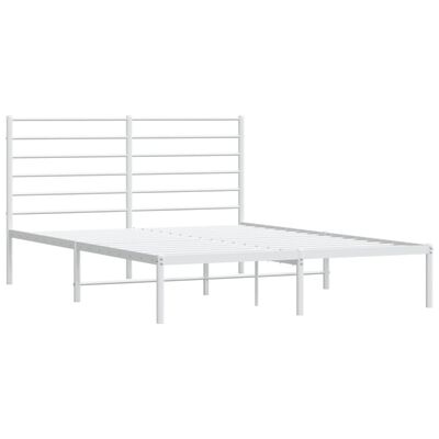 vidaXL Metal Bed Frame without Mattress with Headboard White 140x190 cm