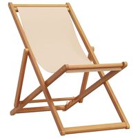 vidaXL Folding Beach Chair Beige Solid Wood Eucalyptus and Fabric