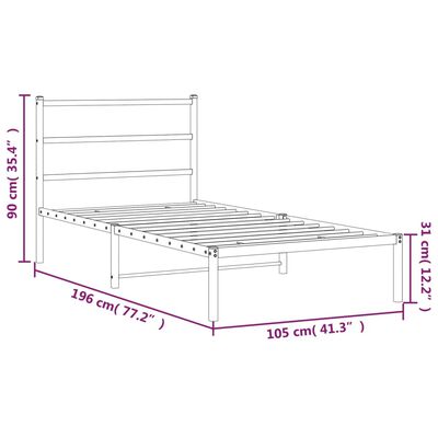 vidaXL Metal Bed Frame without Mattress with Headboard Black 100x190 cm