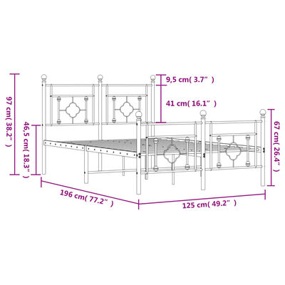 vidaXL Metal Bed Frame without Mattress with Footboard Black 120x190 cm Small Double