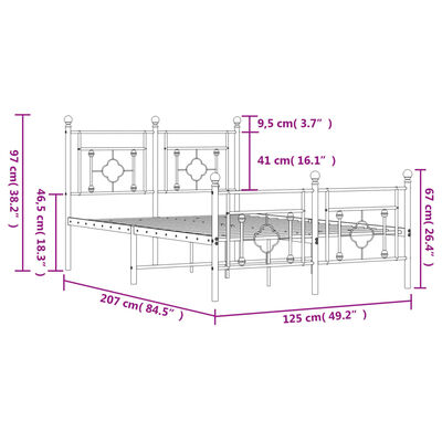 vidaXL Metal Bed Frame without Mattress with Footboard Black 120x200 cm