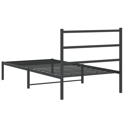 vidaXL Metal Bed Frame without Mattress with Headboard Black 100x190 cm