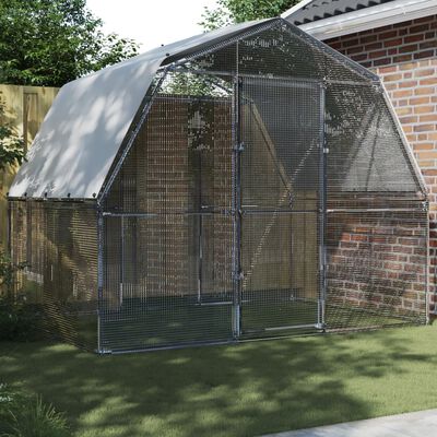 vidaXL Chicken Cage with Roof and Door Silver Galvanised Steel