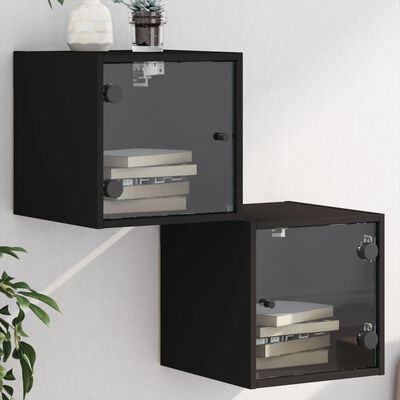 vidaXL Bedside Cabinets with Glass Doors 2 pcs Black 35x37x35 cm