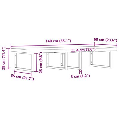 vidaXL Basin Shelf Wall Mounted Steel and Solid Wood Acacia