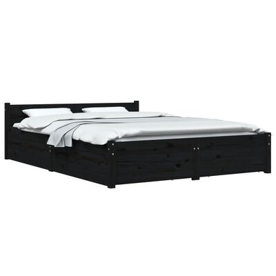 vidaXL Bed Frame without Mattress with Drawers Black King Size