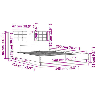 vidaXL Bed Frame with LED without Mattress Black 140x200 cm