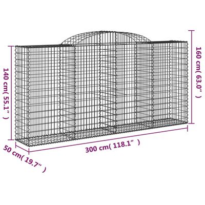 vidaXL Arched Gabion Baskets 10 pcs 300x50x140/160 cm Galvanised Iron