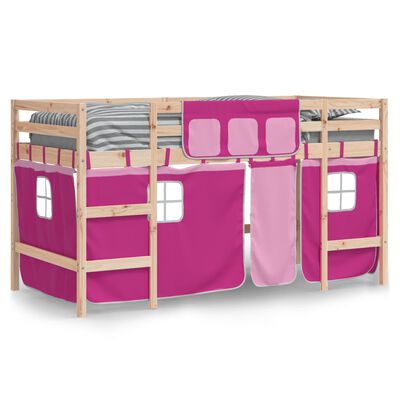 vidaXL Kids' Loft Bed with Curtains without Mattress Pink 90x200 cm