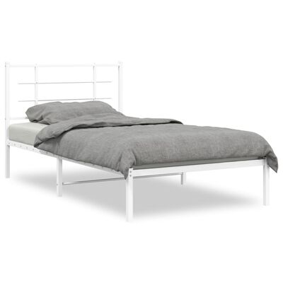 vidaXL Metal Bed Frame without Mattress with Headboard White 100x190 cm