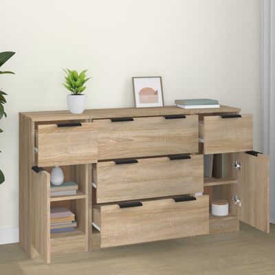 vidaXL 3 Piece Sideboard Set Sonoma Oak Engineered Wood