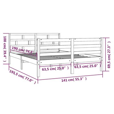 vidaXL Bed Frame without Mattress White Double Solid Wood