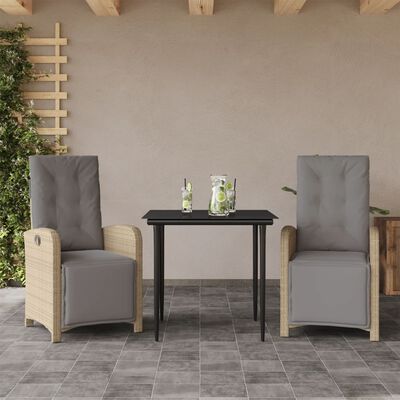 vidaXL 3 Piece Bistro Set with Cushions Beige Poly Rattan