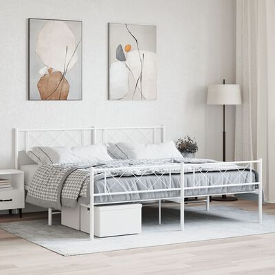 vidaXL Metal Bed Frame without Mattress with Footboard White 180x200 cm Super King