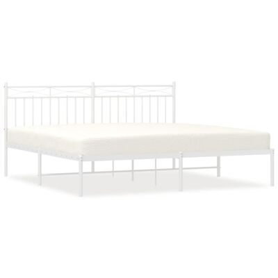 vidaXL Metal Bed Frame without Mattress with Headboard White 183x213 cm