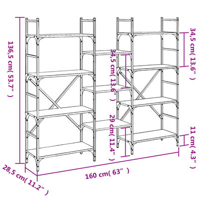 vidaXL Bookshelf Sonoma Oak 160x28.5x136.5 cm Engineered Wood