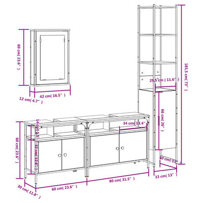 vidaXL 4 Piece Bathroom Furniture Set Grey Sonoma Engineered Wood