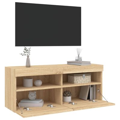 vidaXL TV Wall Cabinet with LED Lights Sonoma Oak 100x30x40 cm