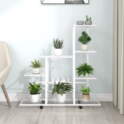 vidaXL Flower Stand with Wheel 94.5x25x92.5 cm White Metal