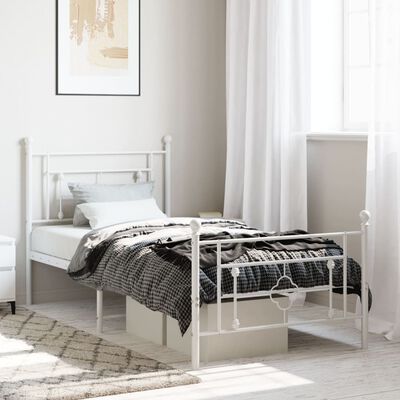 vidaXL Metal Bed Frame without Mattress with Footboard White 90x200 cm