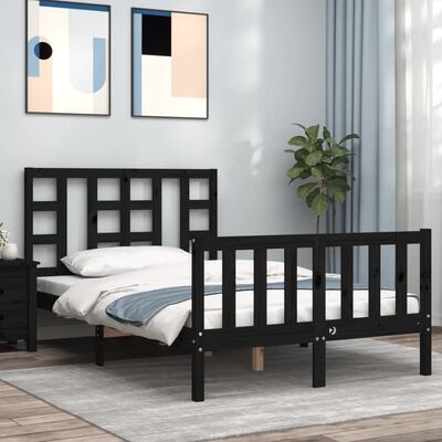 vidaXL Bed Frame without Mattress Black Small Double Solid Wood Pine