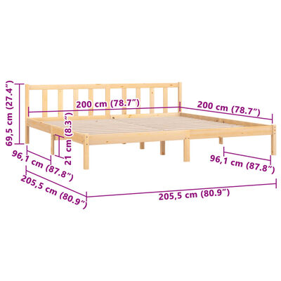 vidaXL Bed Frame without Mattress Solid Wood 200x200 cm