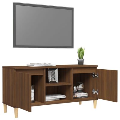 vidaXL TV Cabinet with Solid Wood Legs Brown Oak 103.5x35x50 cm