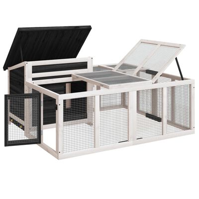 vidaXL Rabbit Hutch Grey 144x123x67.5 cm Solid Wood Pine