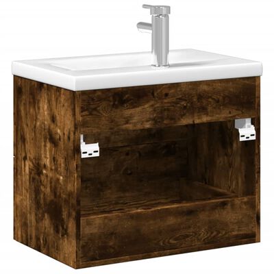 vidaXL Bathroom Sink Cabinet with Built-in Basin Smoked Oak