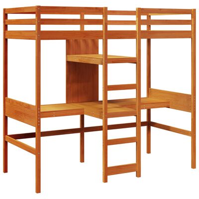 vidaXL Loft Bed Frame without Mattress Wax Brown 75x190cm Solid Wood Pine