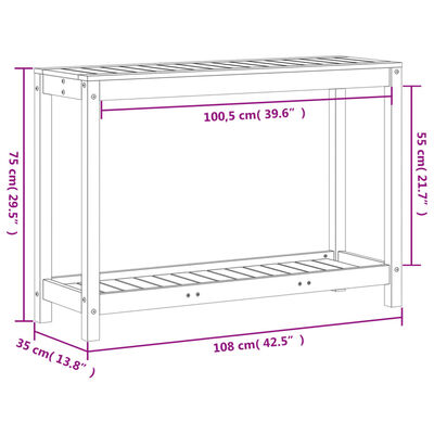 vidaXL Potting Table with Shelf White 108x35x75 cm Solid Wood Pine