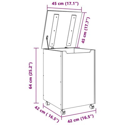 vidaXL Laundry Basket with Wheels RANA White 45x45x64 cm Solid Wood Pine