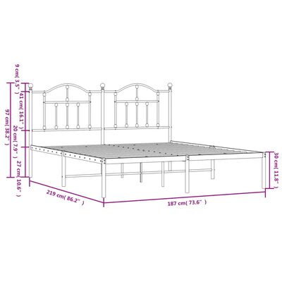 vidaXL Metal Bed Frame without Mattress with Headboard White 183x213 cm