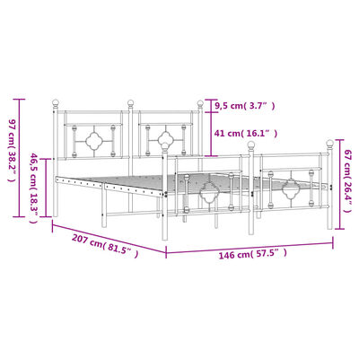 vidaXL Metal Bed Frame without Mattress with Footboard White 140x200 cm