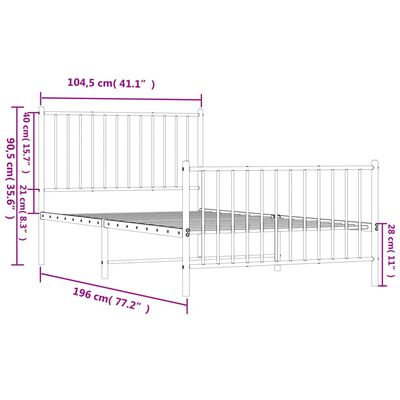 vidaXL Metal Bed Frame without Mattress with Footboard White 100x190 cm